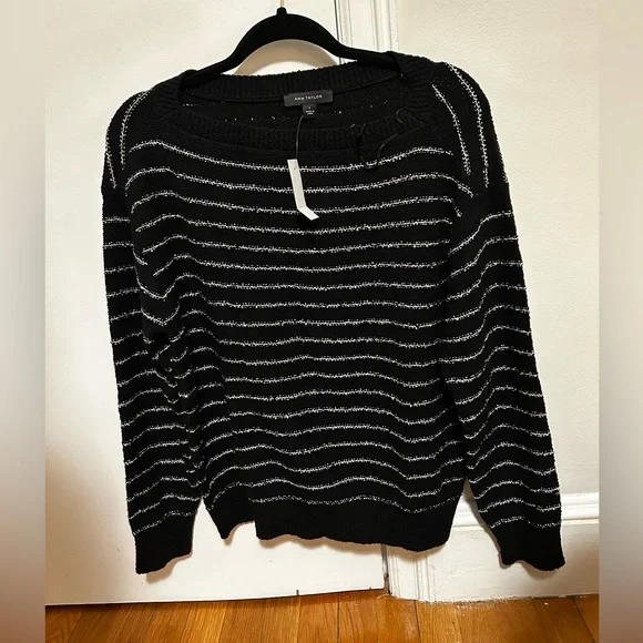 Ann Taylor Sequin Striped Black And White Sweater - New With Tags Size Large - Picture 5 of 7
